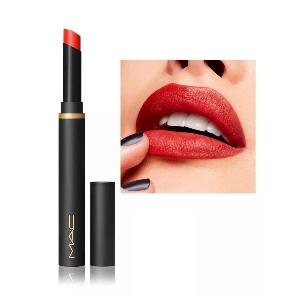 M.A.C. Powder Kiss Velvet Blur Slim Lipstick-877 Devoted to Chili-NIB